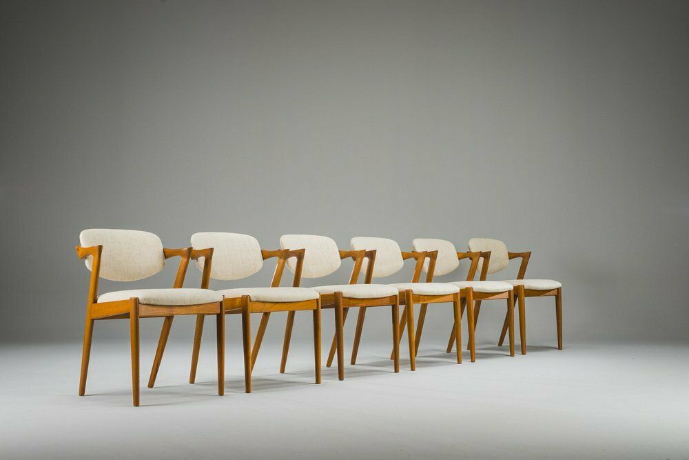 Dining Chairs Model 42 In Teak & Wool By Kai Kristiansen For Schou Andersen, 1960s, Set Of 6 photo vintage