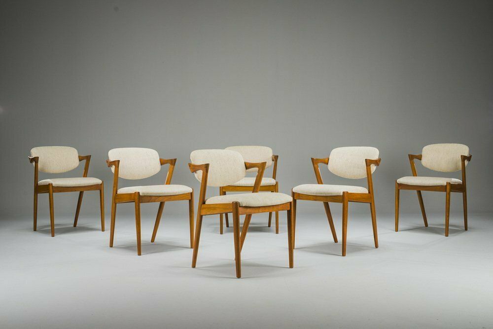 photo vintage Dining Chairs Model 42 In Teak & Wool By Kai Kristiansen For Schou Andersen, 1960s, Set Of 6