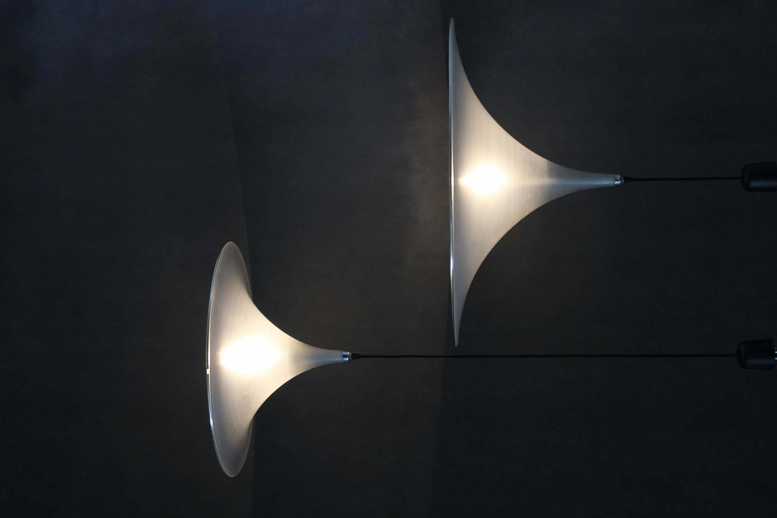 Lighting 1970s Pair Of Guzzini "Trumpet" Pendant Lamps By Meblo , Italy photo