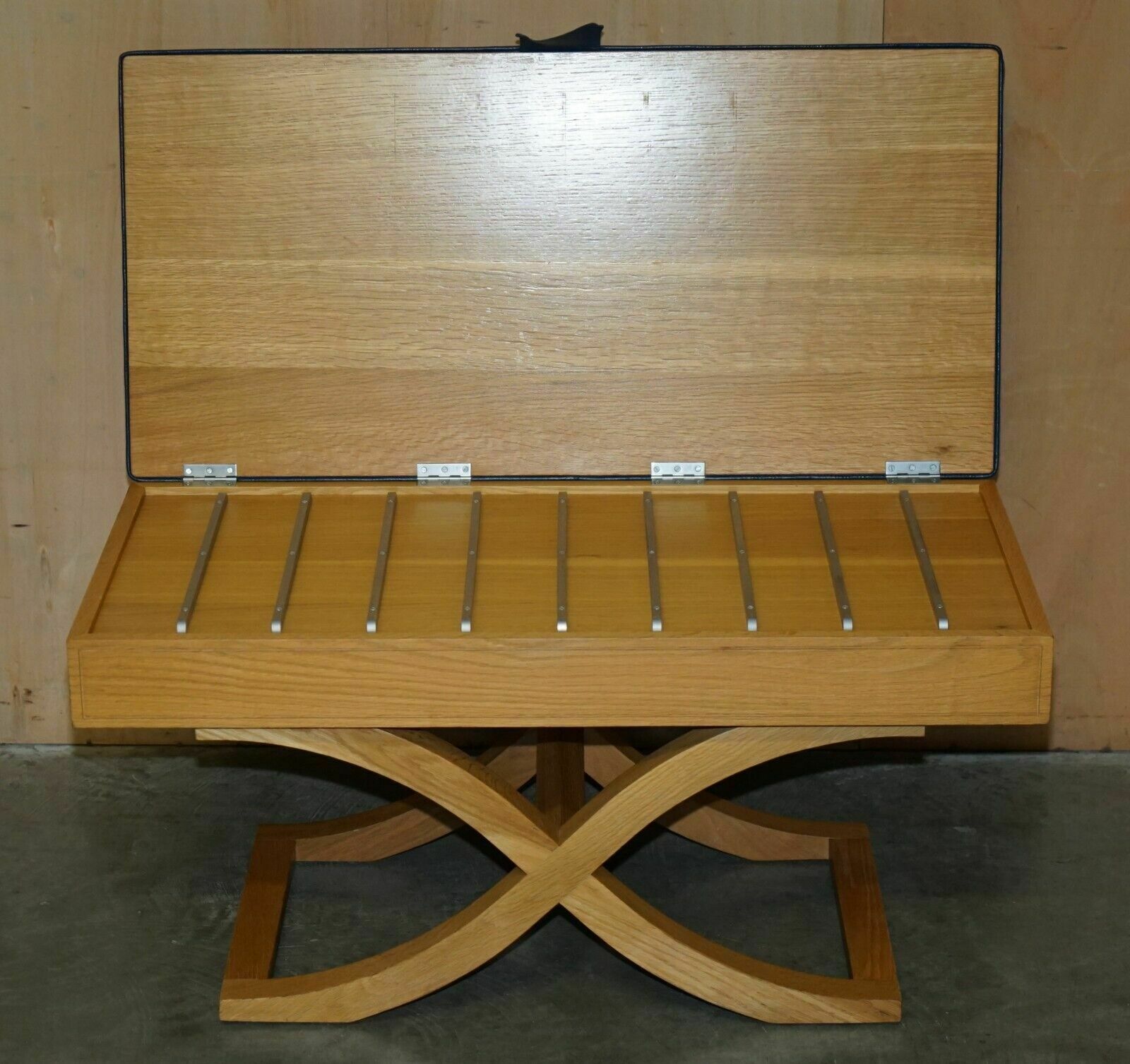 2750.0 Exquisite David Linley Ostrich Leather Satinwood Hall Bench Seat Luggage Rack photo