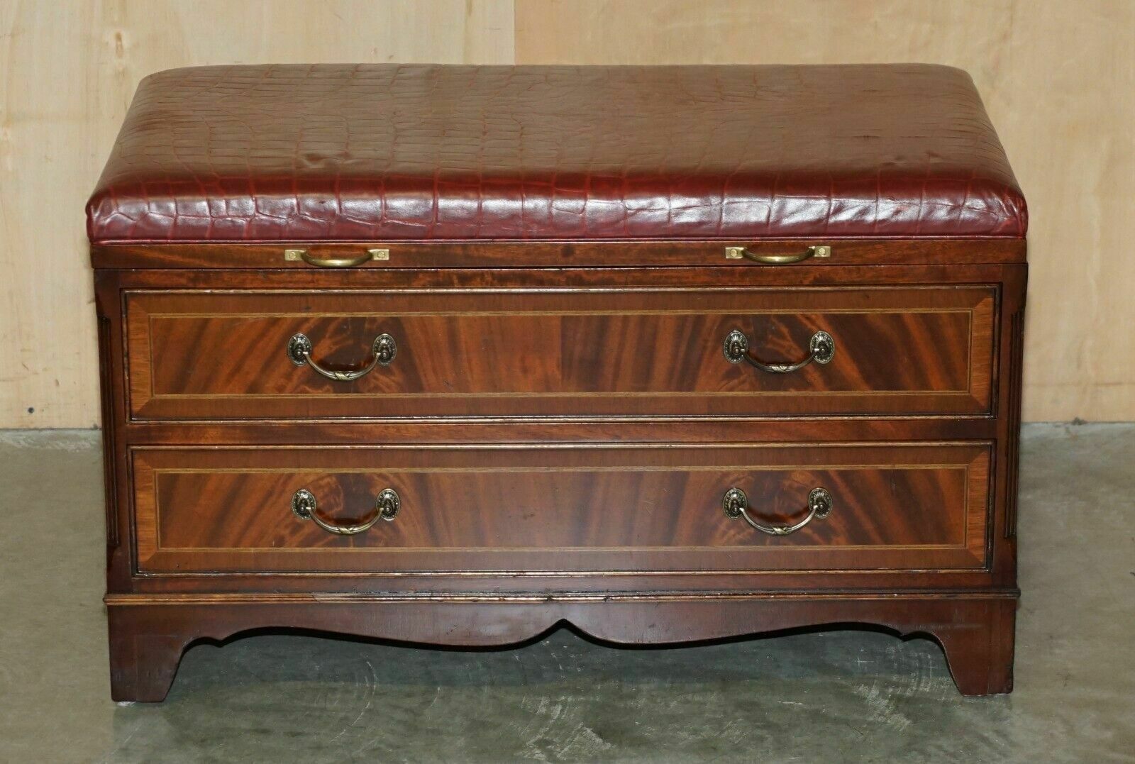 Mahogany Crocodile Leather Luggage Rack Hall Bench Seat Stool Chest Of Drawers photo for sale