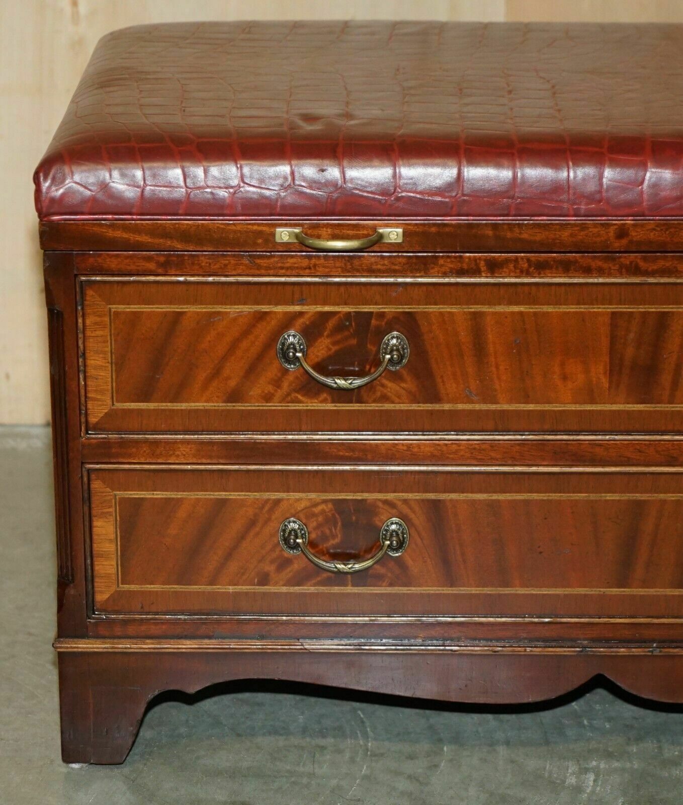 Mahogany Crocodile Leather Luggage Rack Hall Bench Seat Stool Chest Of Drawers photo buy