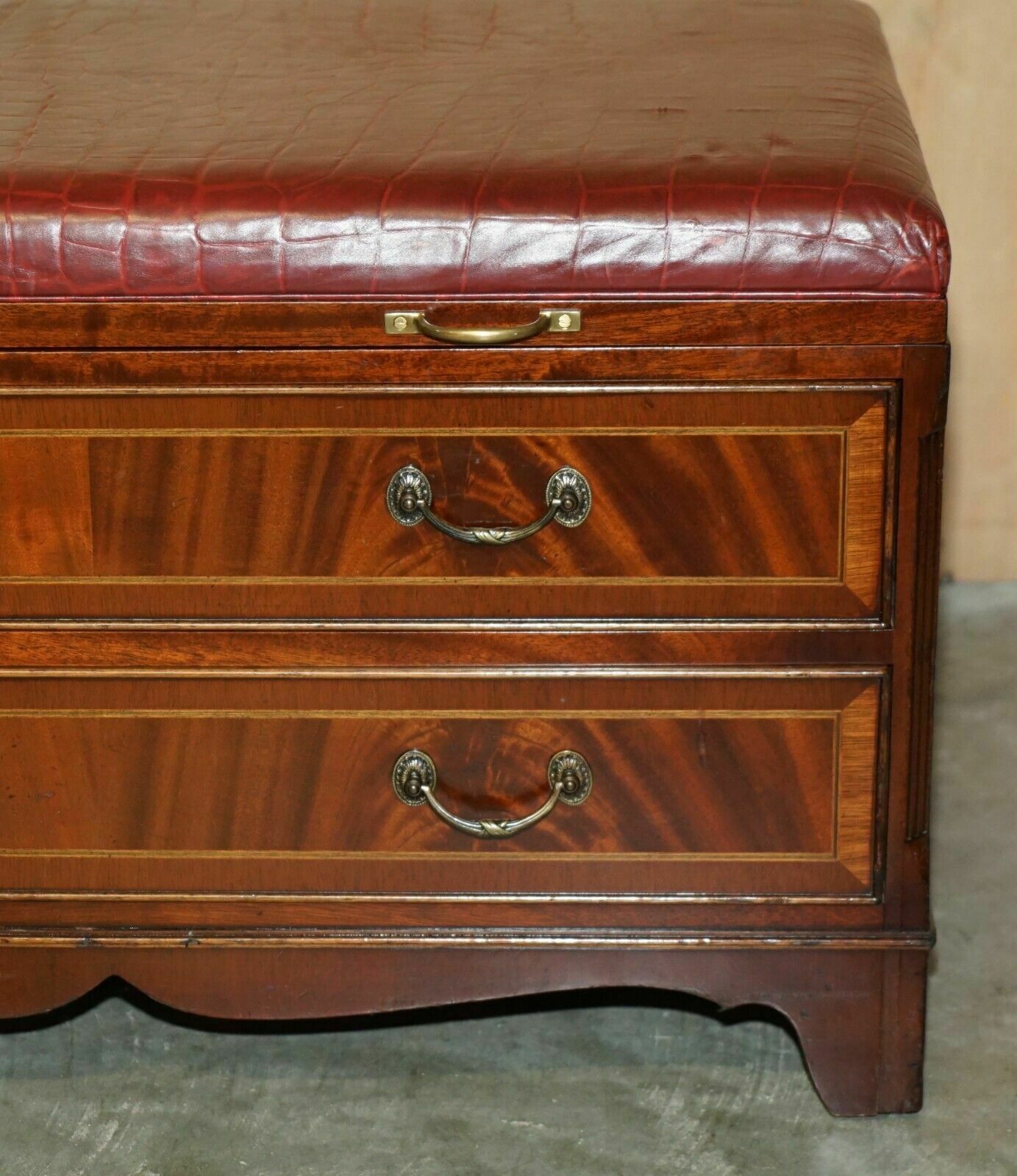 Mahogany Crocodile Leather Luggage Rack Hall Bench Seat Stool Chest Of Drawers photo vintage