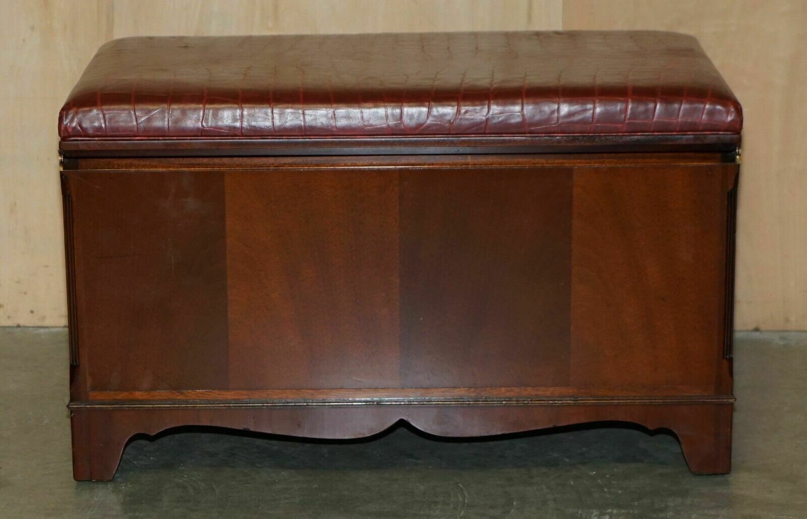 Furniture Mahogany Crocodile Leather Luggage Rack Hall Bench Seat Stool Chest Of Drawers photo