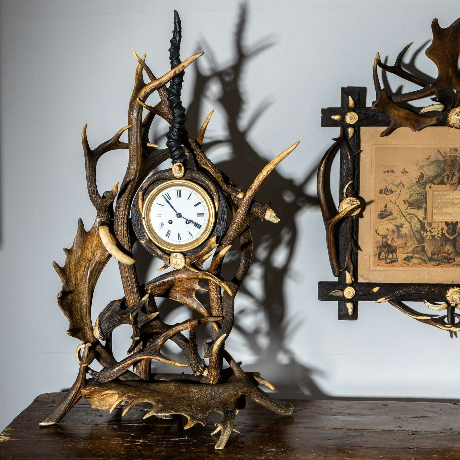 Hunting Table Clock In Antler Case, Germany, Early 20th Century photo furniture