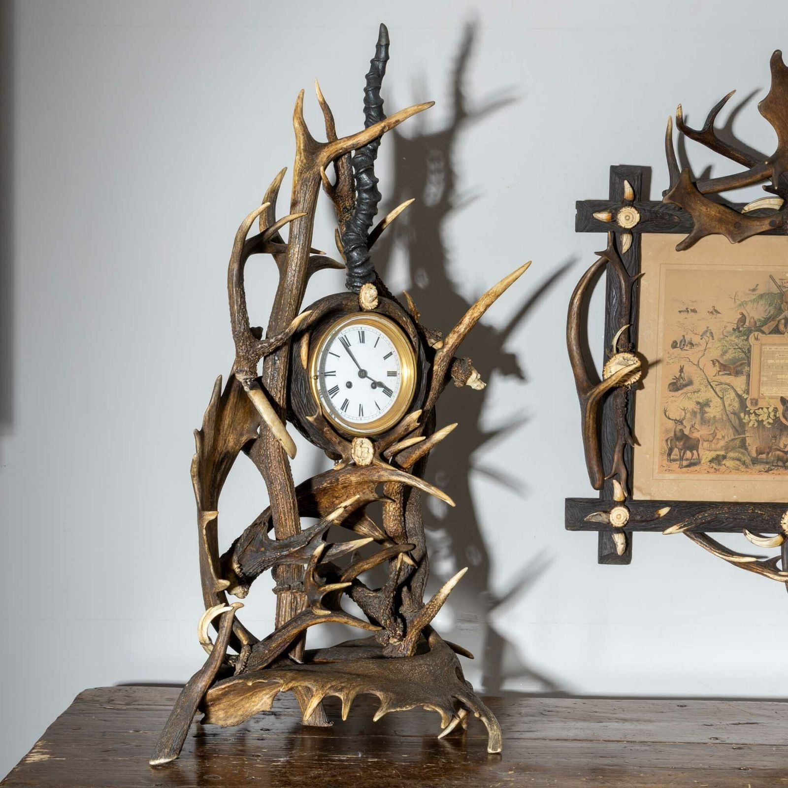 Hunting Table Clock In Antler Case, Germany, Early 20th Century photo 5500.0