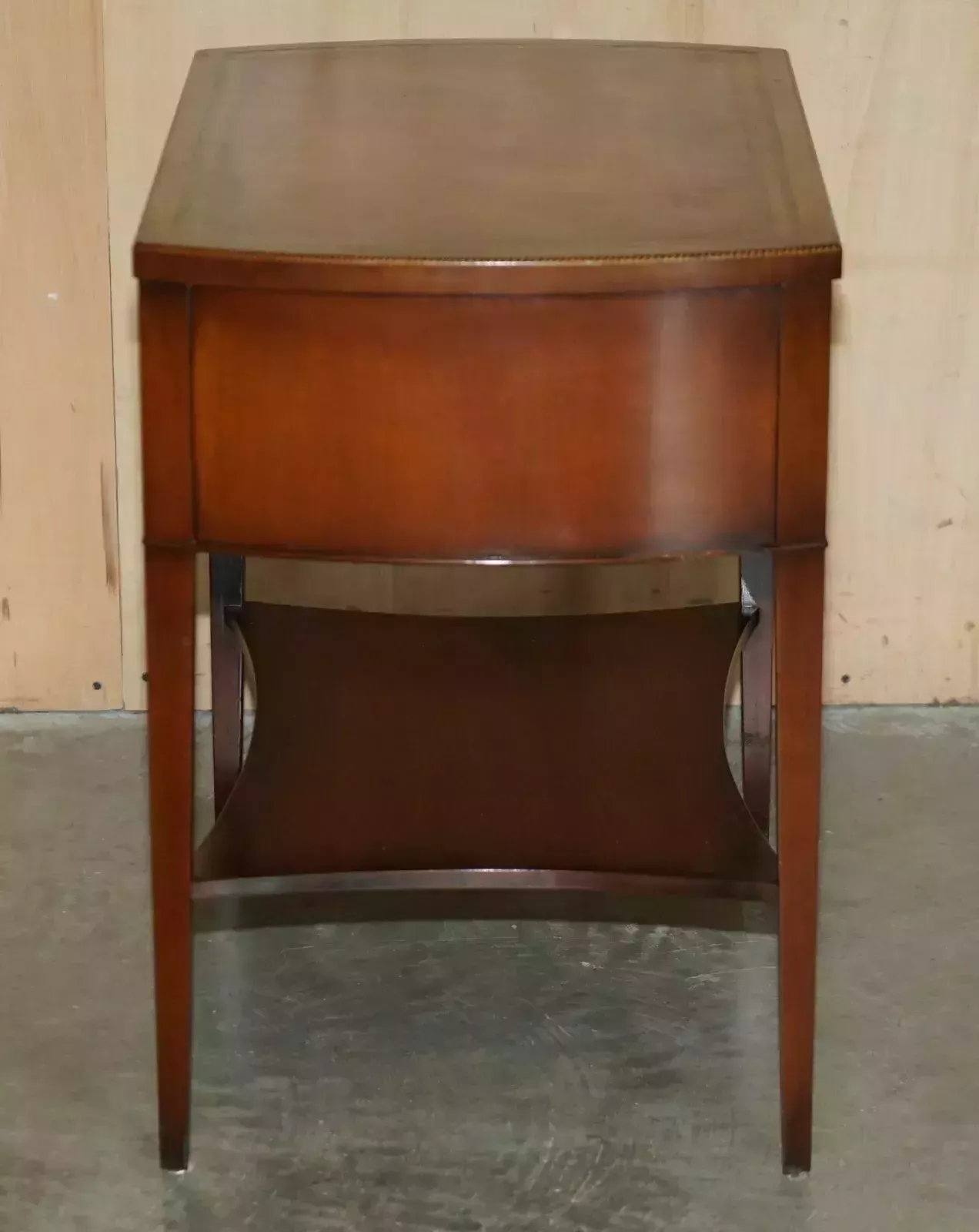 1950.0 Pair Of Vintage Fully Stamped Grand Rapids Mich Brown Leather Side Lamp Tables photo