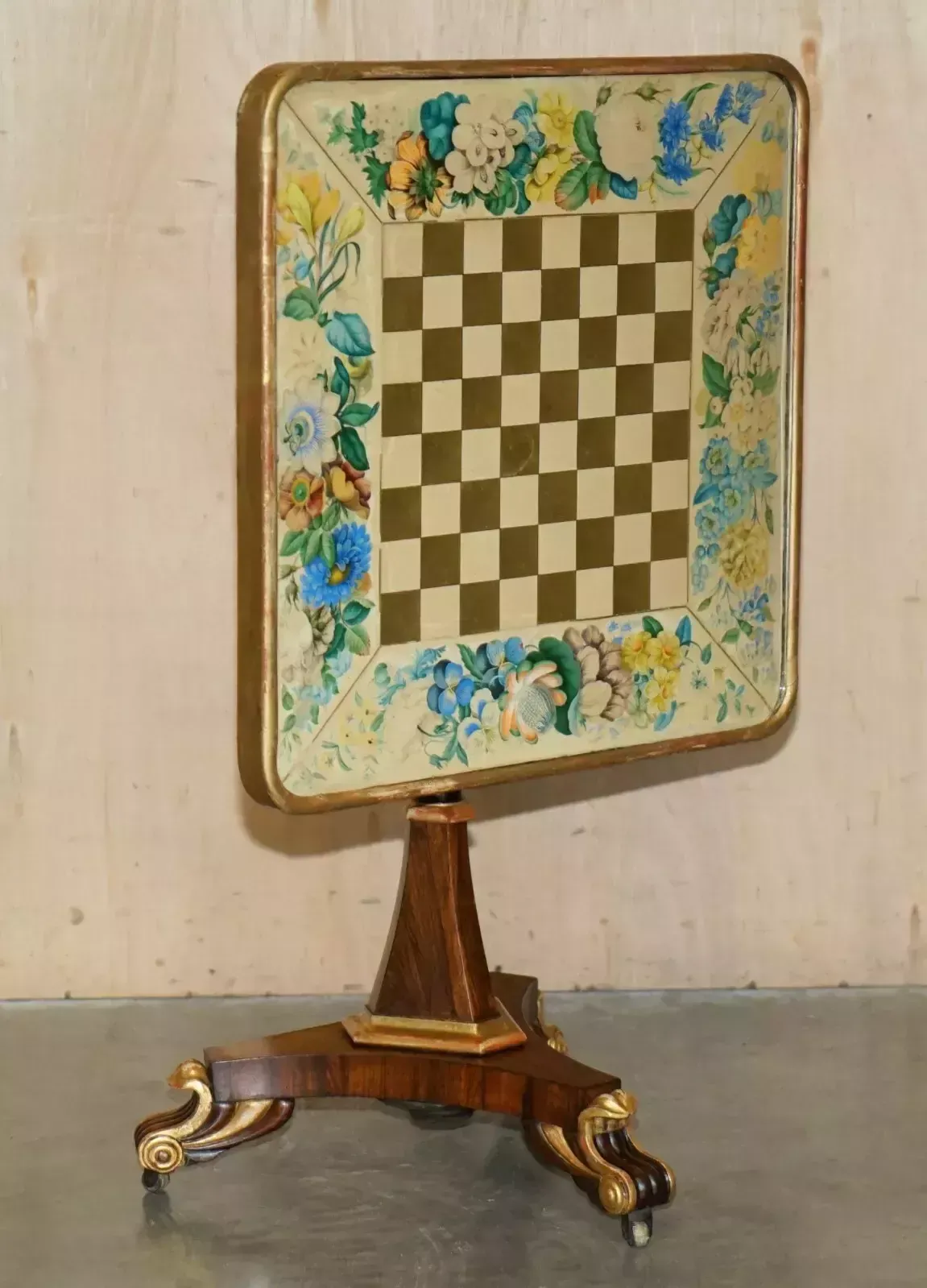 photo buy Antique Regency Circa 1810 1820 Gilt Brass & Rosewood Chessboard Chess Table