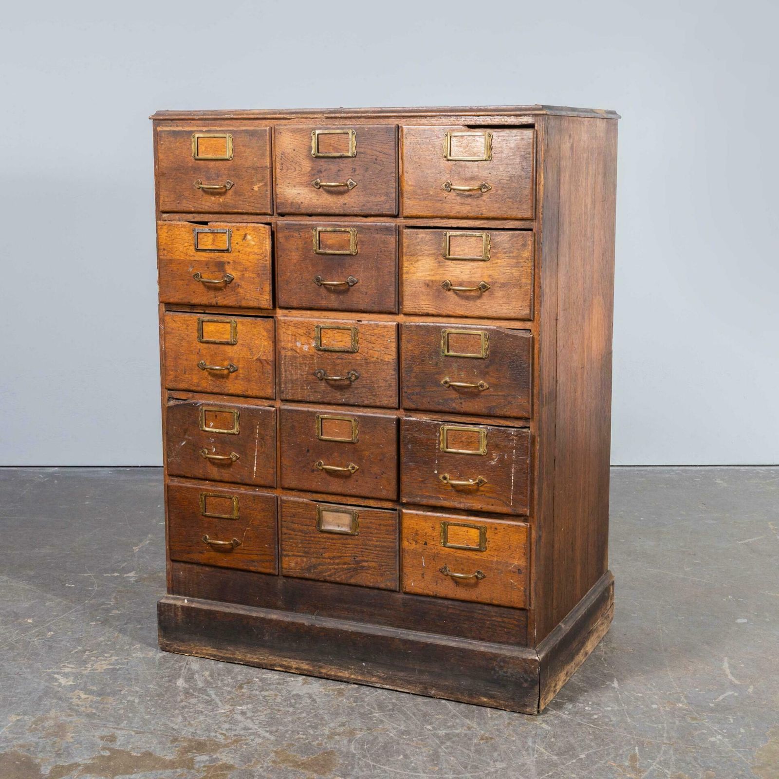 photo furniture 1940’s Small Oak French Atelier Filing Bank Of Drawers