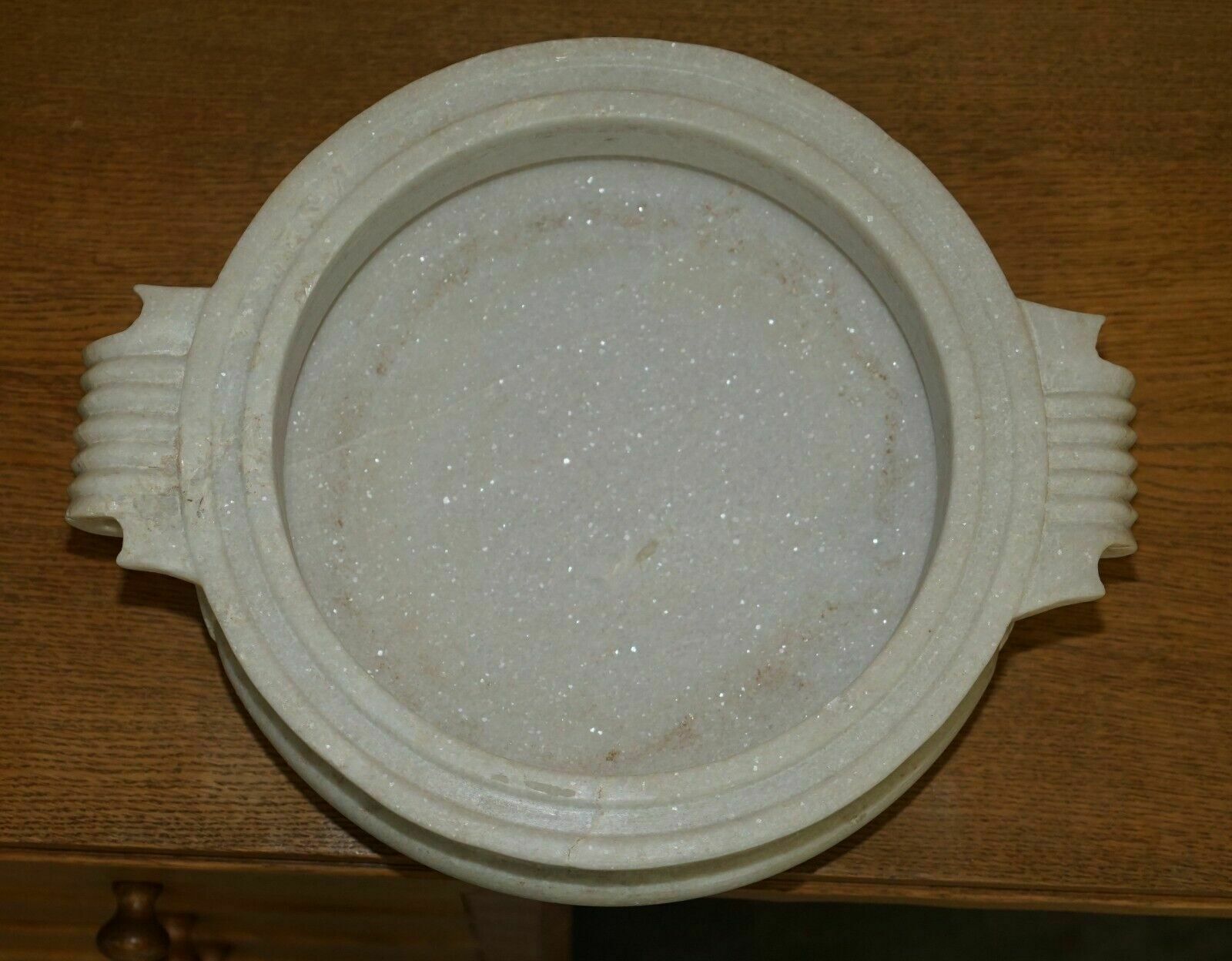 Pair Of Antique 19th Century White Carrara Marble Shallow Garden Home Planters photo 2750.0