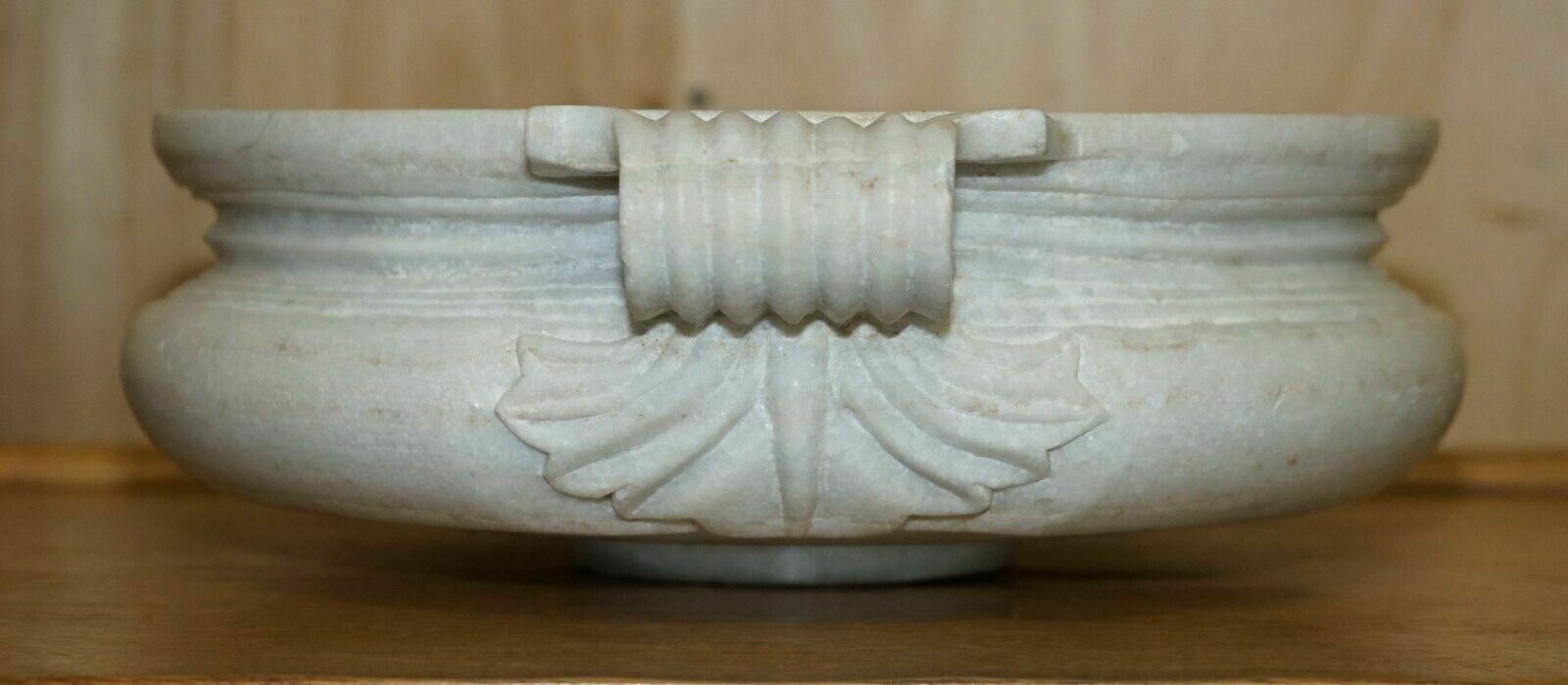 photo for sale Pair Of Antique 19th Century White Carrara Marble Shallow Garden Home Planters