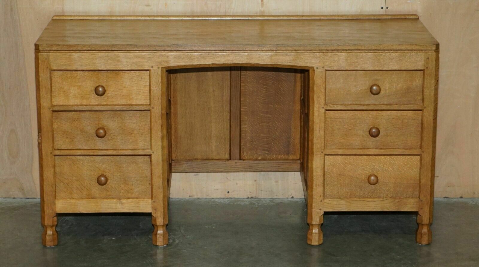 Vintage Circa 1970's Robert Mouseman Thompson English Pedestal Desk Adazed Top photo for sale
