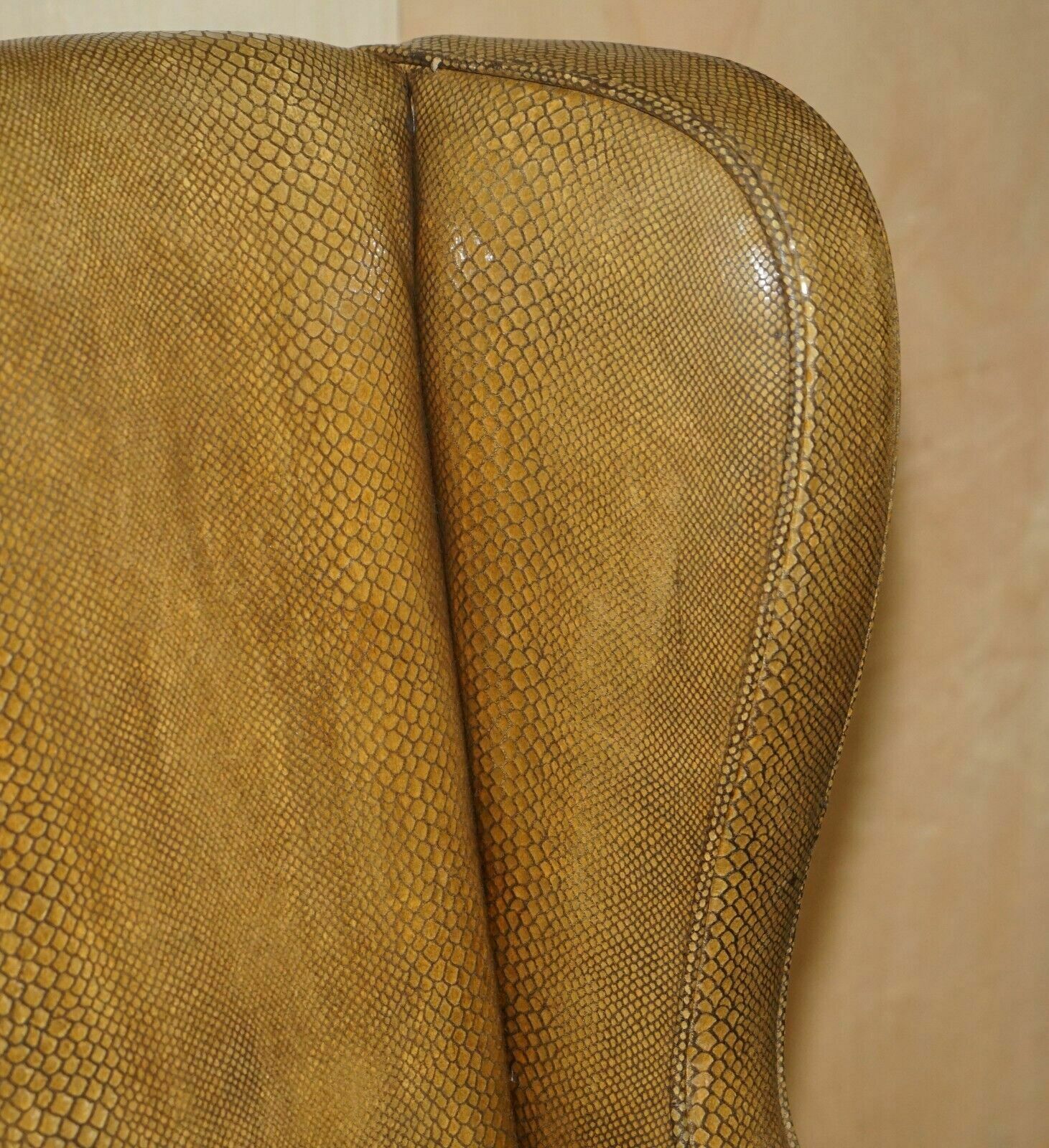 Furniture Exquisite Spanish Wingback Armchair With Alligator Crocodile Leather Upholstery photo