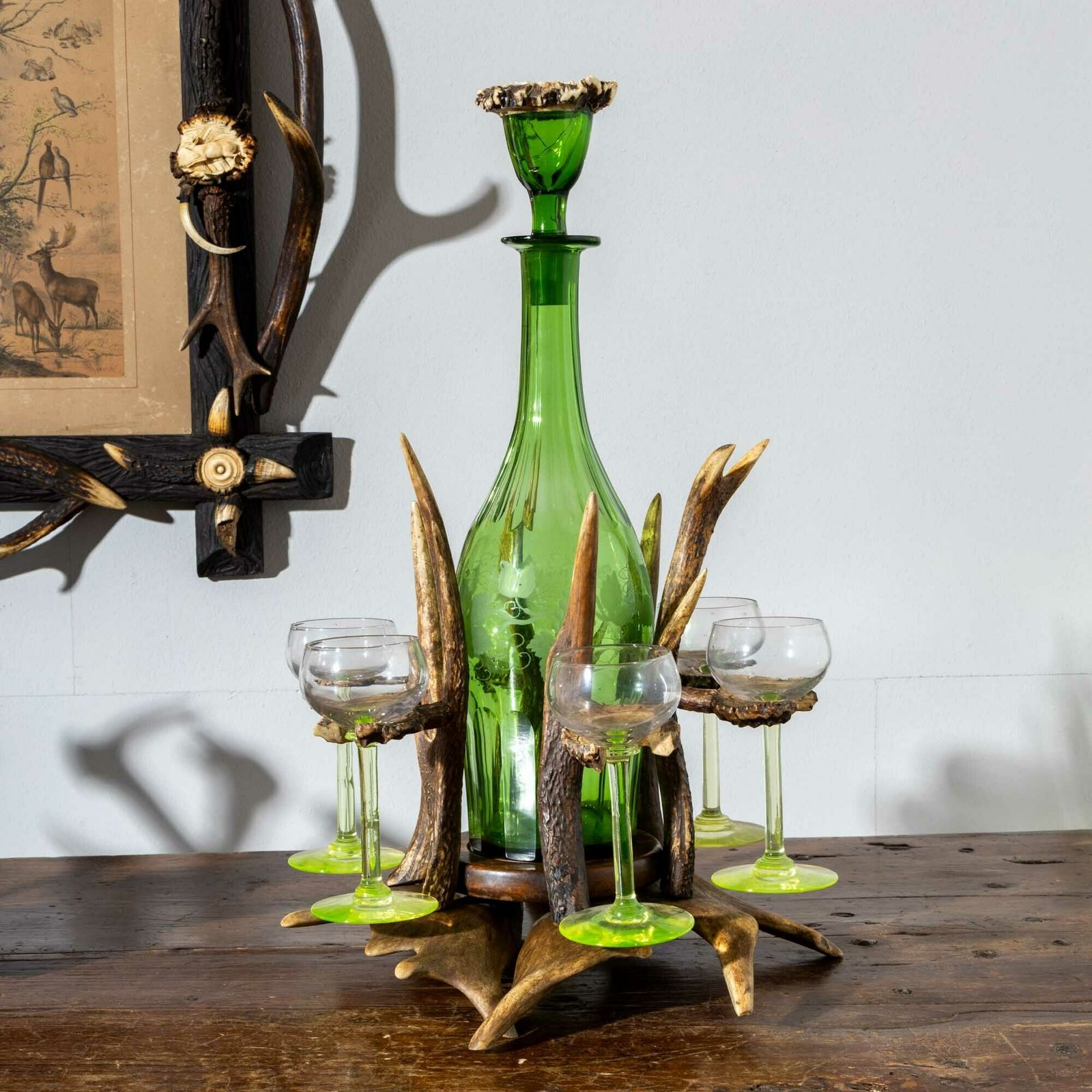 Glass Decanter In A Hunting Bottle Holder, Germany, Early 20th Century