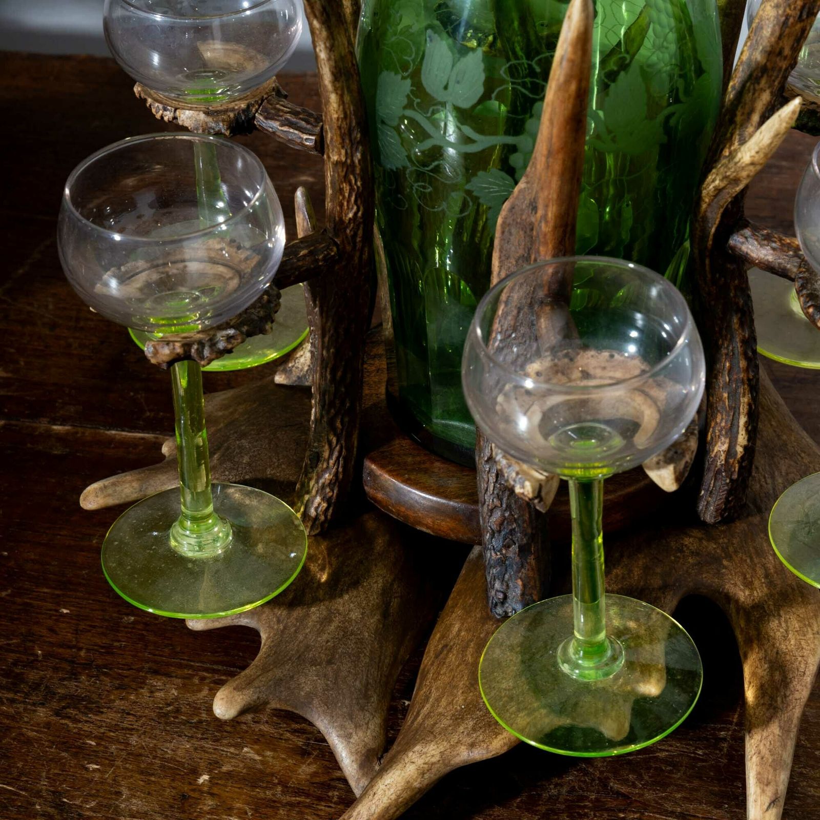 Glass Decanter In A Hunting Bottle Holder, Germany, Early 20th Century photo for sale