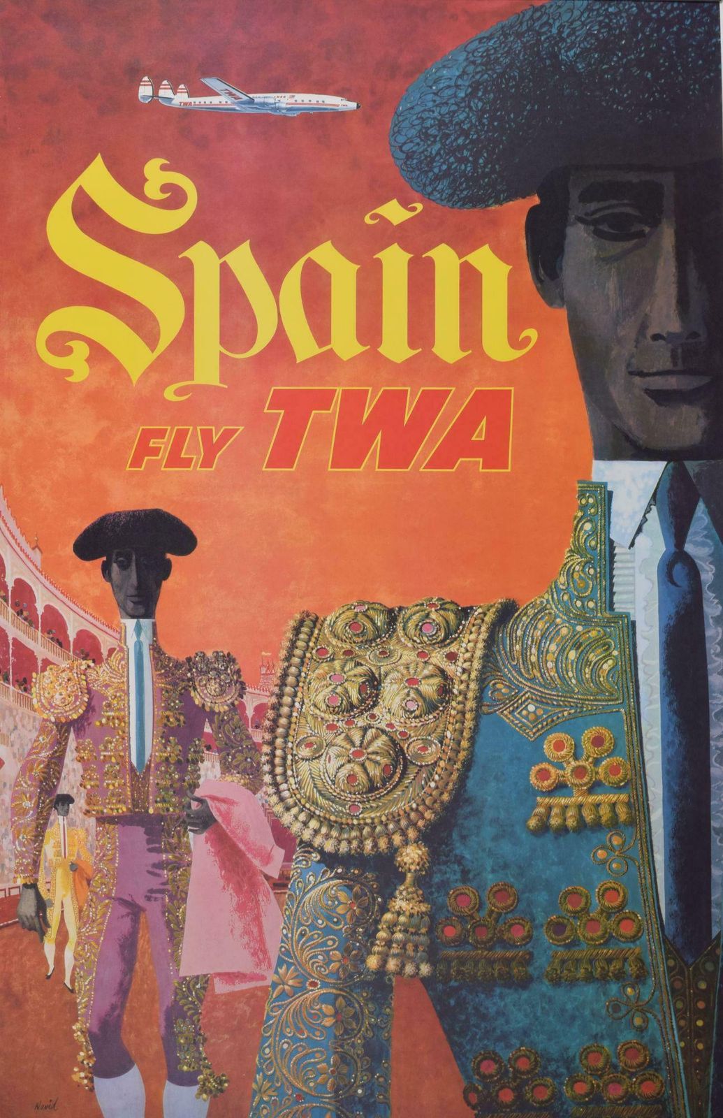 Spain   Fly Twa Original Vintage Travel Poster By David Klein