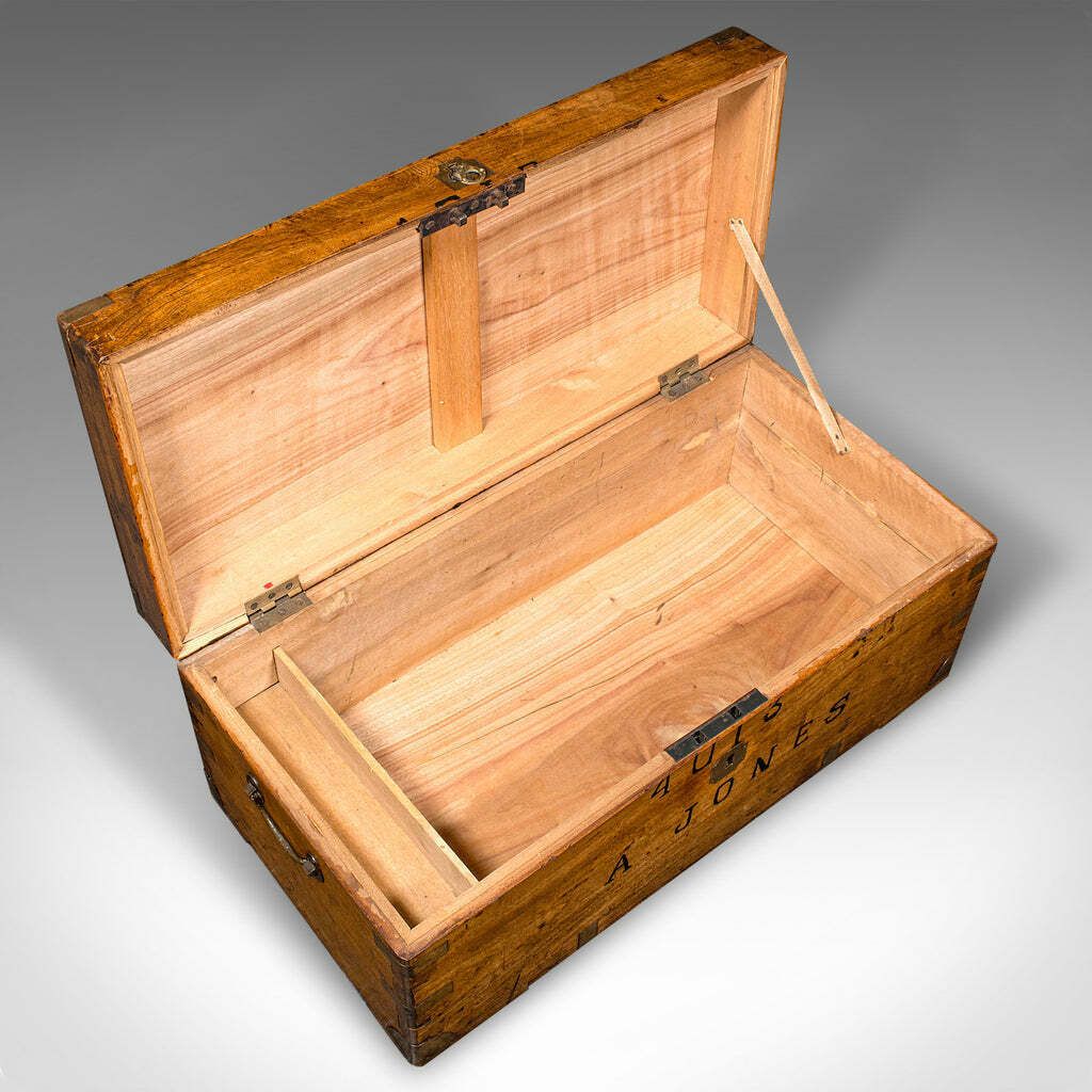 Antique Military Trunk, English, Camphorwood Chest, Blanket Box, Victorian, 1900 photo vintage