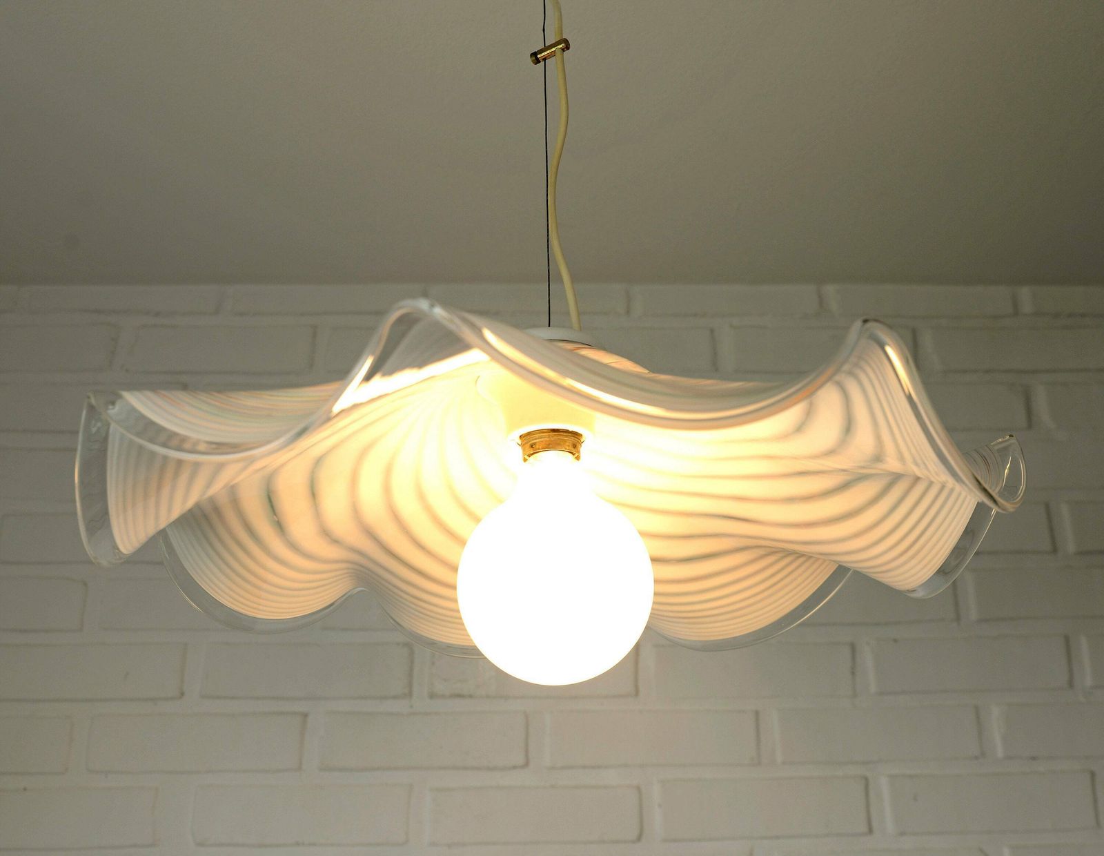 Vintage Murano Lamp / Swirl Glass Chandelier / Unique Light Fixture / Pendant Light / Hanging Lamp / Yugoslavia 1980s