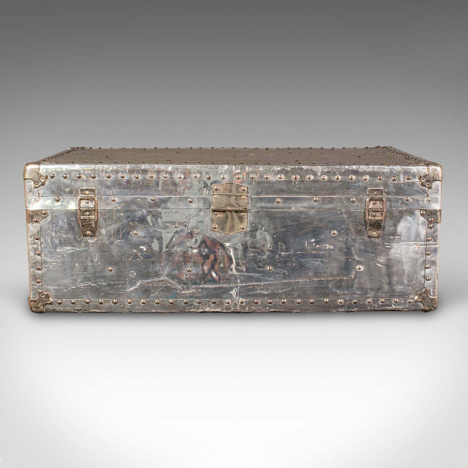 Large Antique Shipping Chest, Continental, Aluminium, Trunk, Edwardian, C.1910 photo vinterior