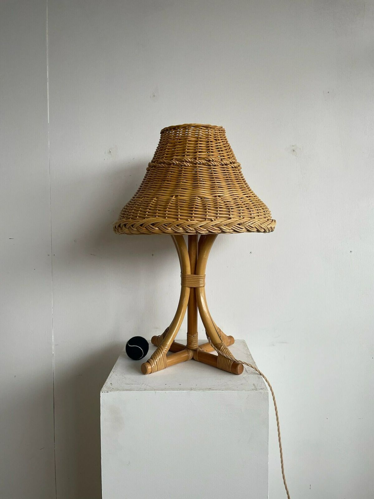 Wonderful Boho 1970s Bamboo And Wicker Table Lamp With Large Shade photo furniture