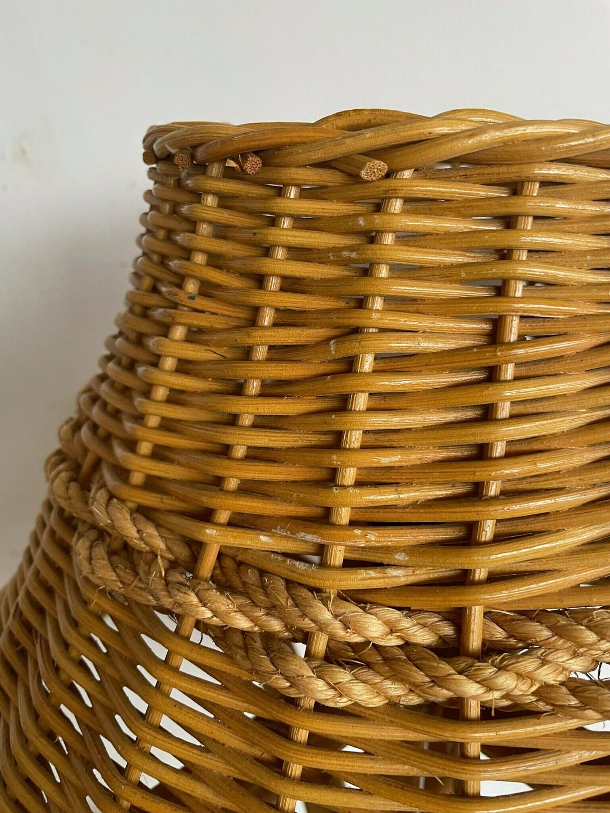 photo for sale Wonderful Boho 1970s Bamboo And Wicker Table Lamp With Large Shade