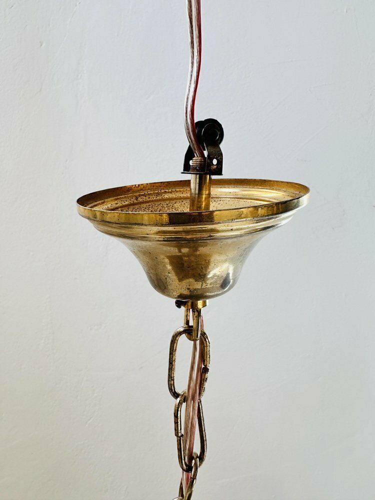 photo furniture Mid Century Italian Pagoda Pendant With Brass And Curved Smoked Glass From Esperia, 1970s