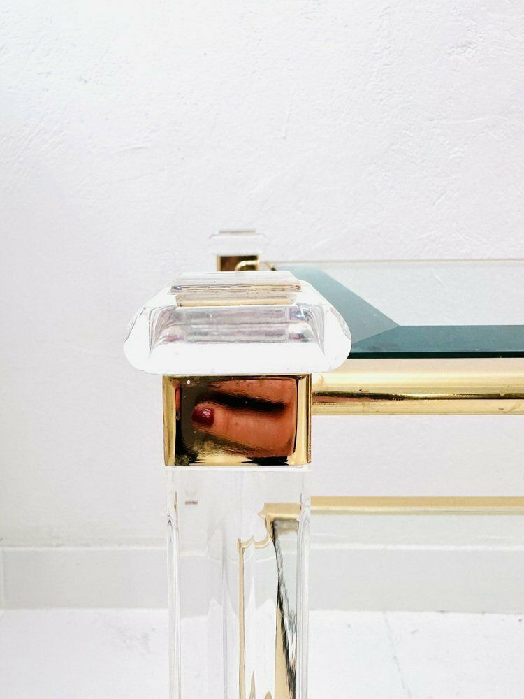 photo for sale Mid Century Acrylic Three Tier Bar Cart With Brass Details, 1970s