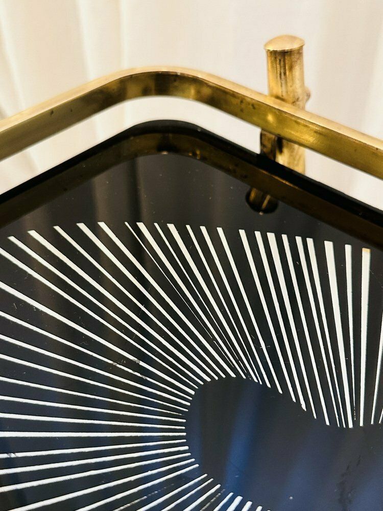 2034.0 Art Deco Brass And Black Glass Serving Bar Trolley, 1950s photo