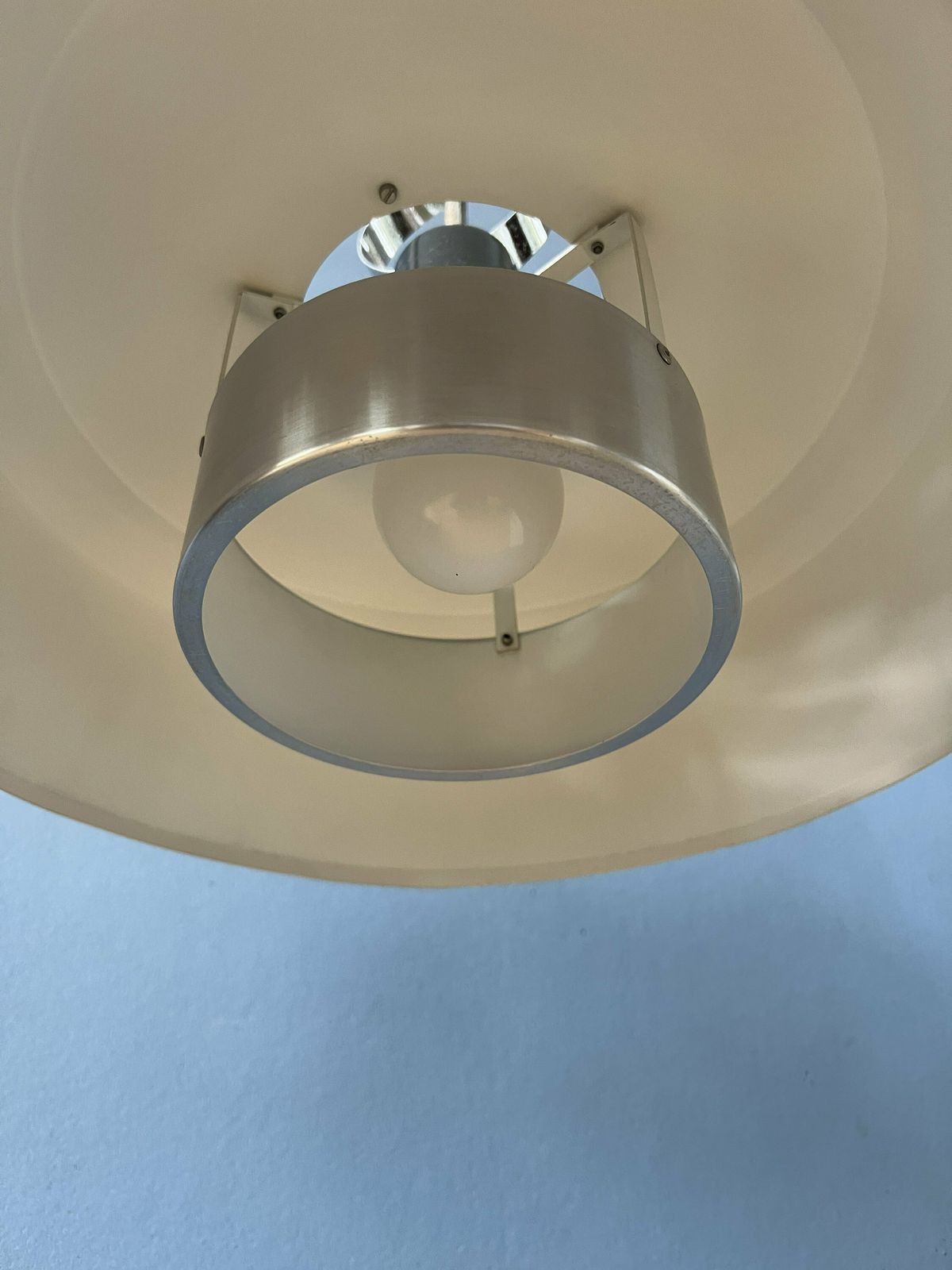 photo for sale Mid Century Aluminium Pendant Lamp With Orange Lacquer