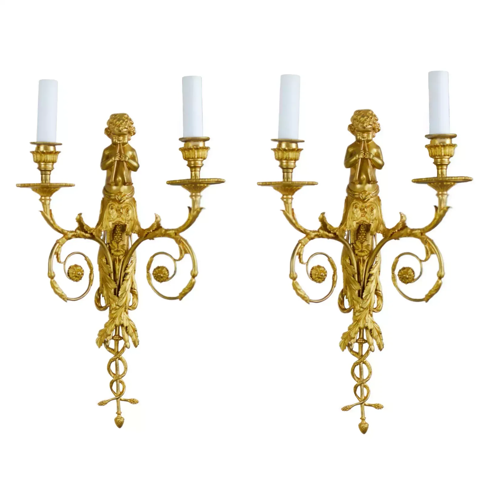 Pair Of French Gilt Bronze Sconces, Louis XVI Style, 19th Century.