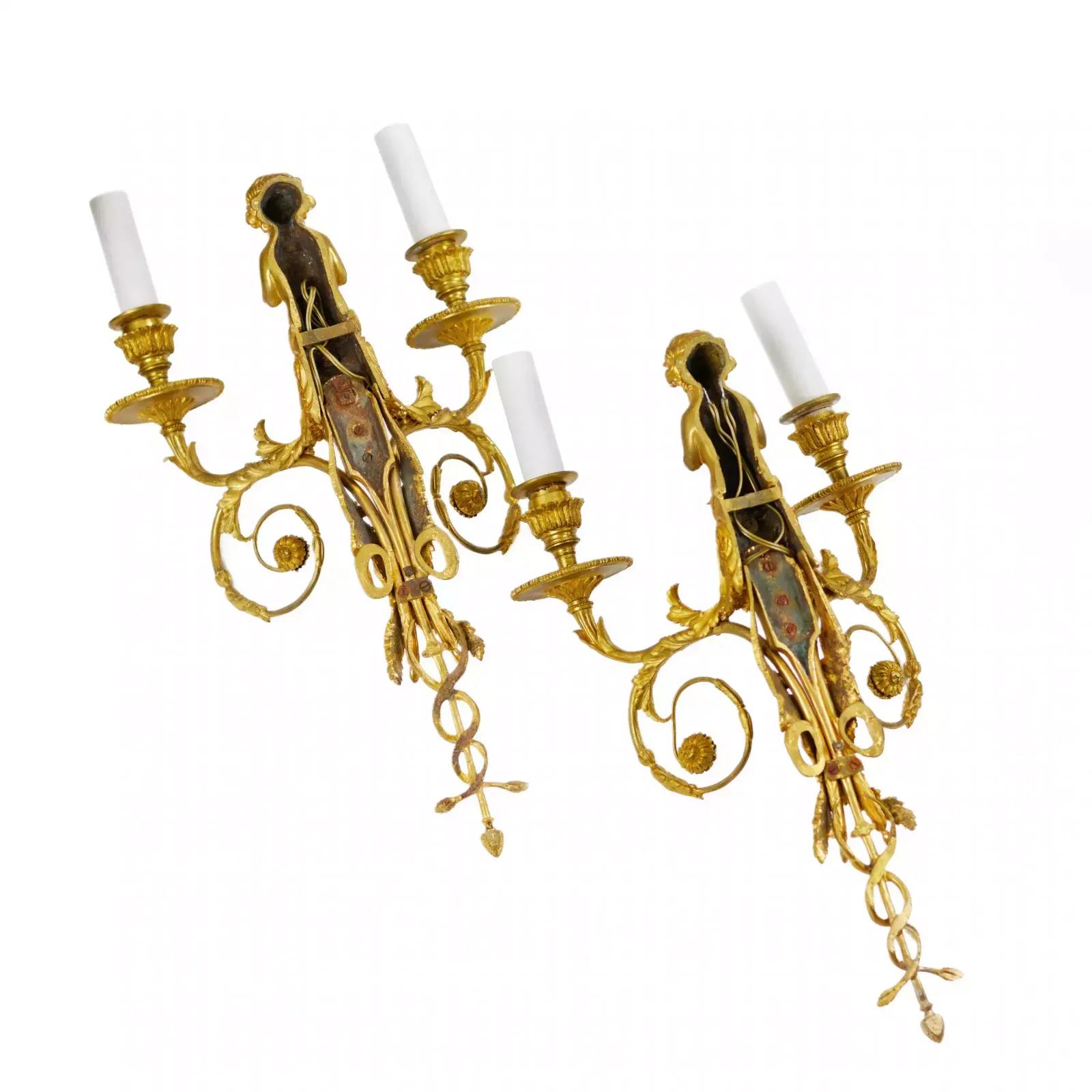 Pair Of French Gilt Bronze Sconces, Louis XVI Style, 19th Century. photo vinterior