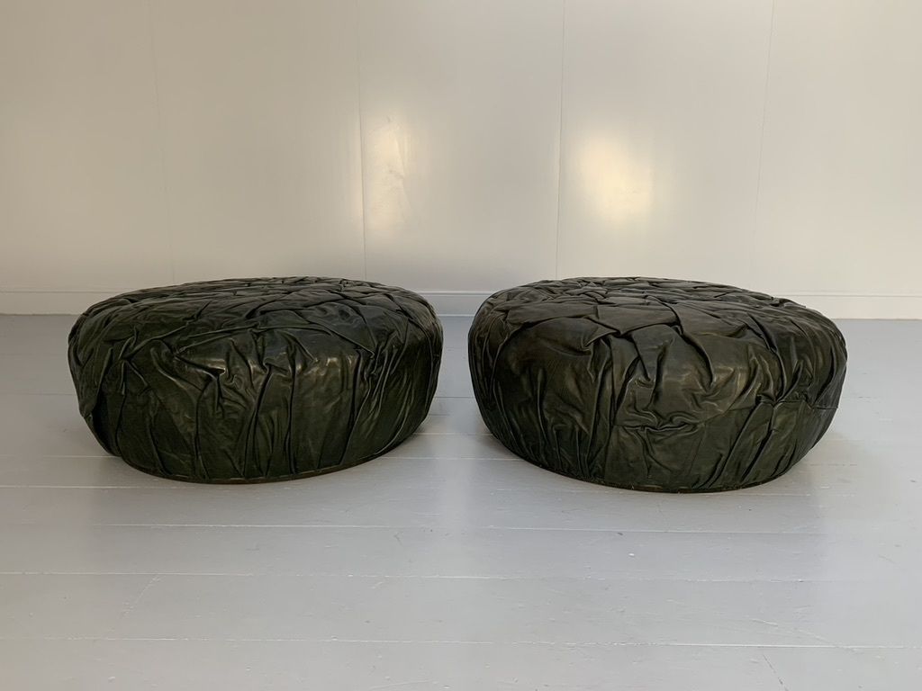 Pair Of Baxter “Brain” Large Ottoman Footstool Pouf – In Dark Grey Leather