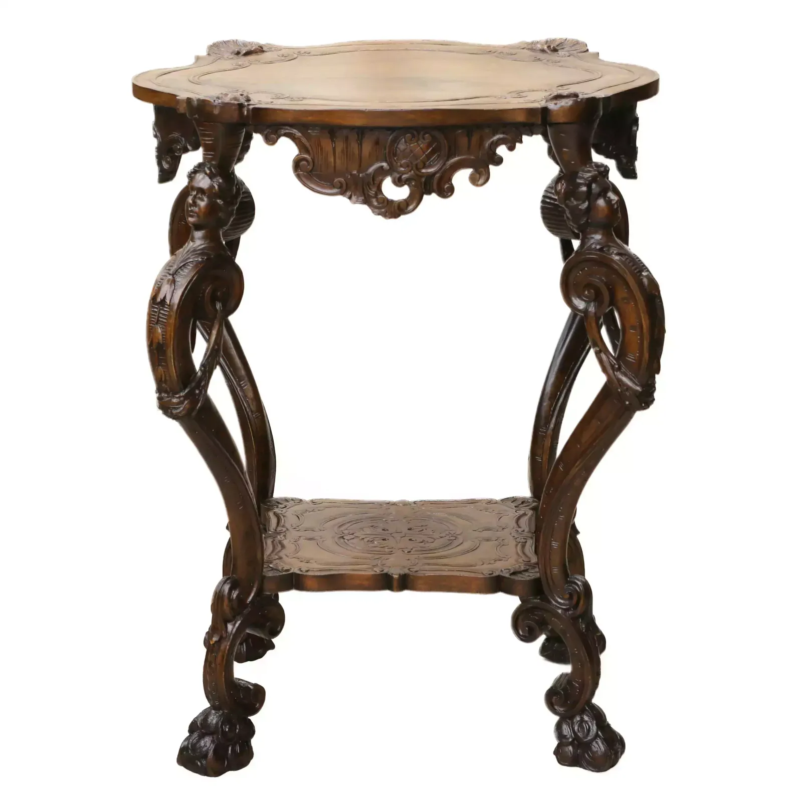 Carved Wooden Table In Neo Rococo Style From The Turn Of The 19th Century. photo vinterior