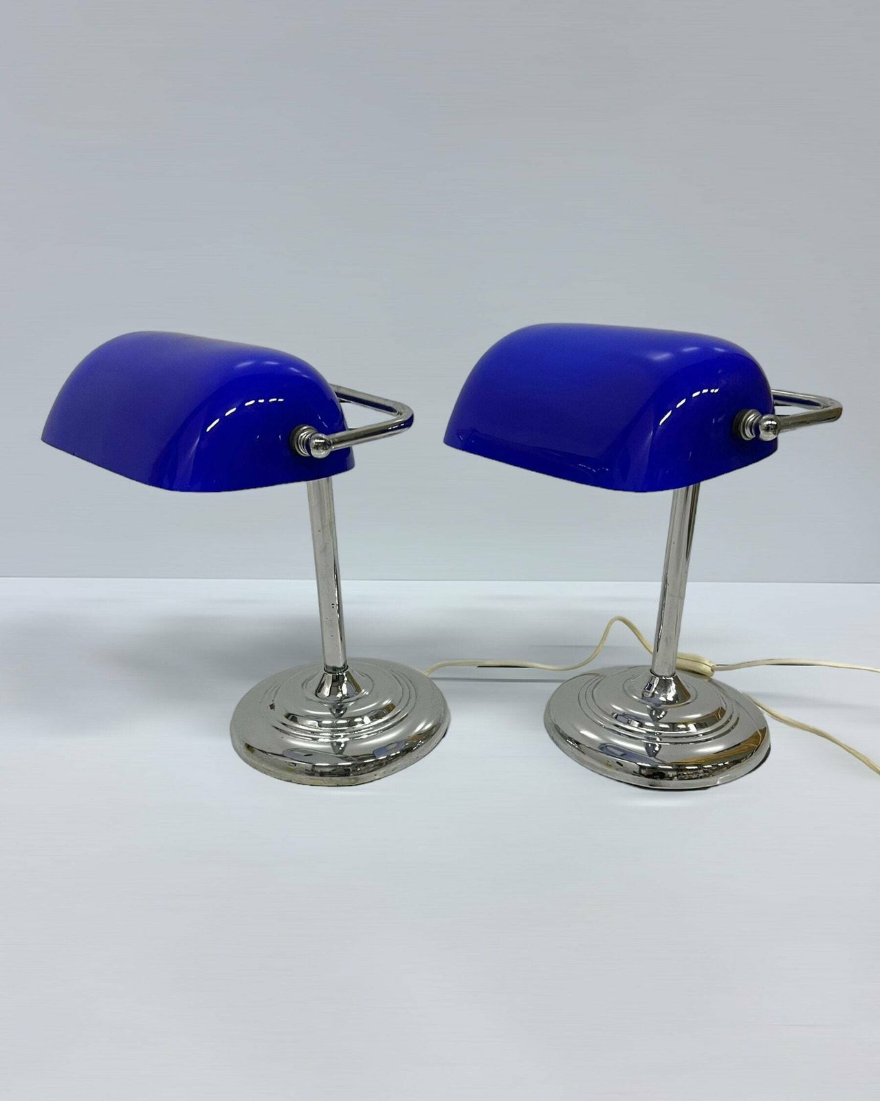 photo for sale Vintage Ikea Bankers Notary Lamp, Early 2000s Desk Lamp, Blue Glass Design, Classic Home Office Interior Gift, Used Condition