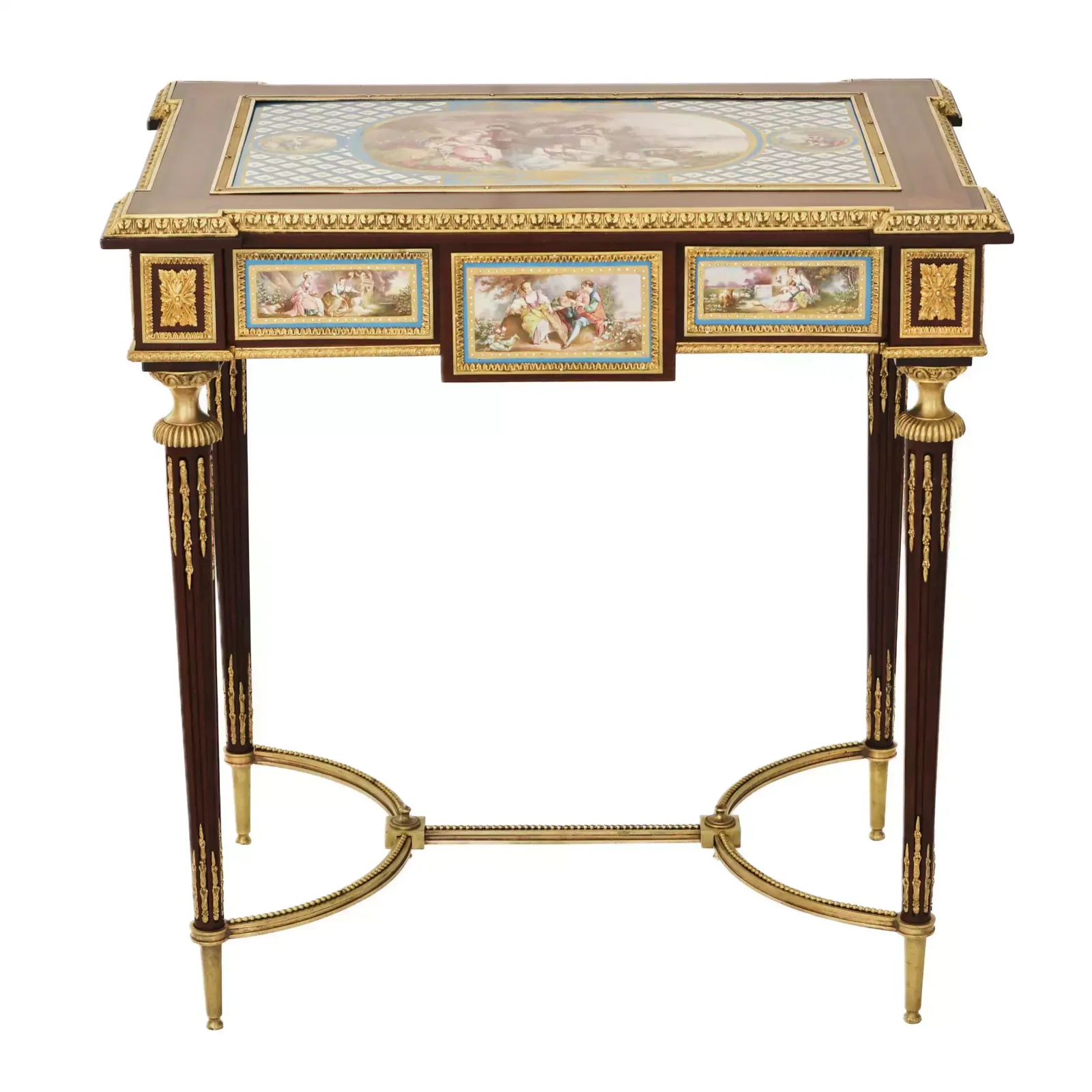A Magnificent Ladies Table With Gilded Bronze Decor And Porcelain Panels In The Style Of Adam Weisweiler. France. 19th Century photo furniture
