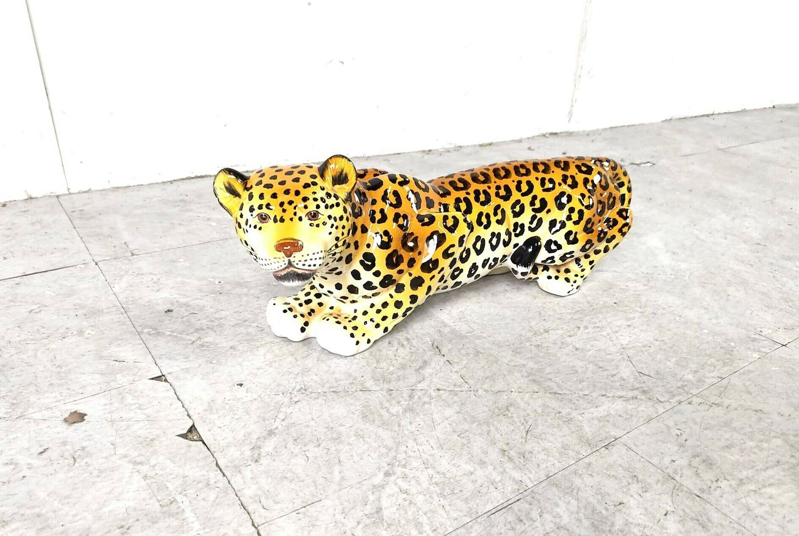 photo furniture Ceramic Hand Painted Leopard, 1960's Italy