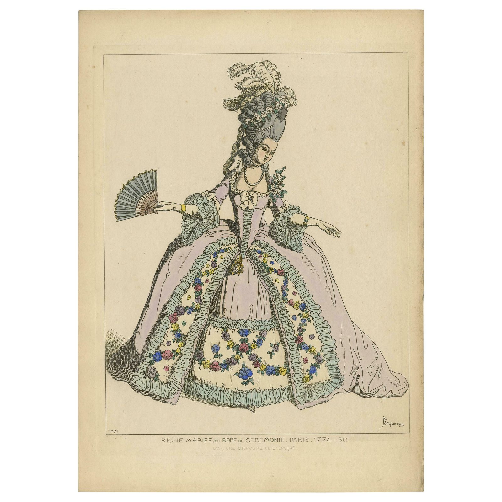 Antique Print Of A Rich Bride In Formal Dress By Jacquemin, 'C.1870'