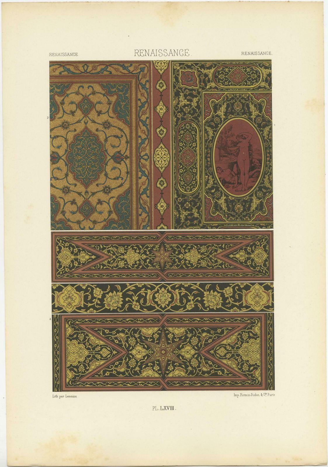 Pl. 68 Antique Print Of Renaissance Ornaments By Racinet (C.1890) photo Art
