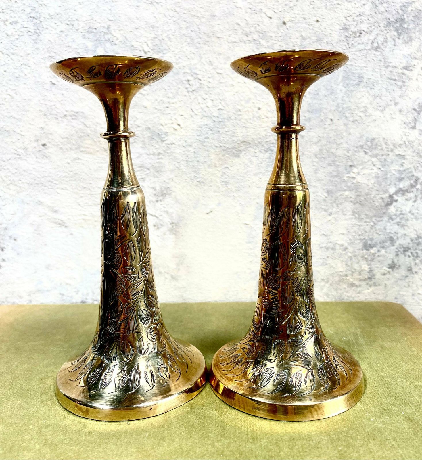 Pair Of Vintage Brass Candleholder, Vase . Tableware. Wedding Gift. Made In India photo vintage