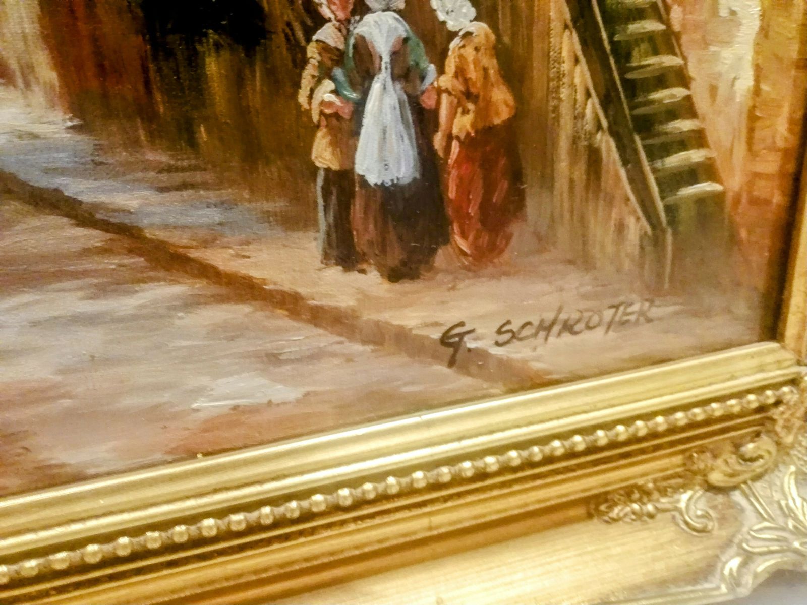 G. Schroter   Oil Painting On Canvas Dutch Village   Reproduction photo for sale