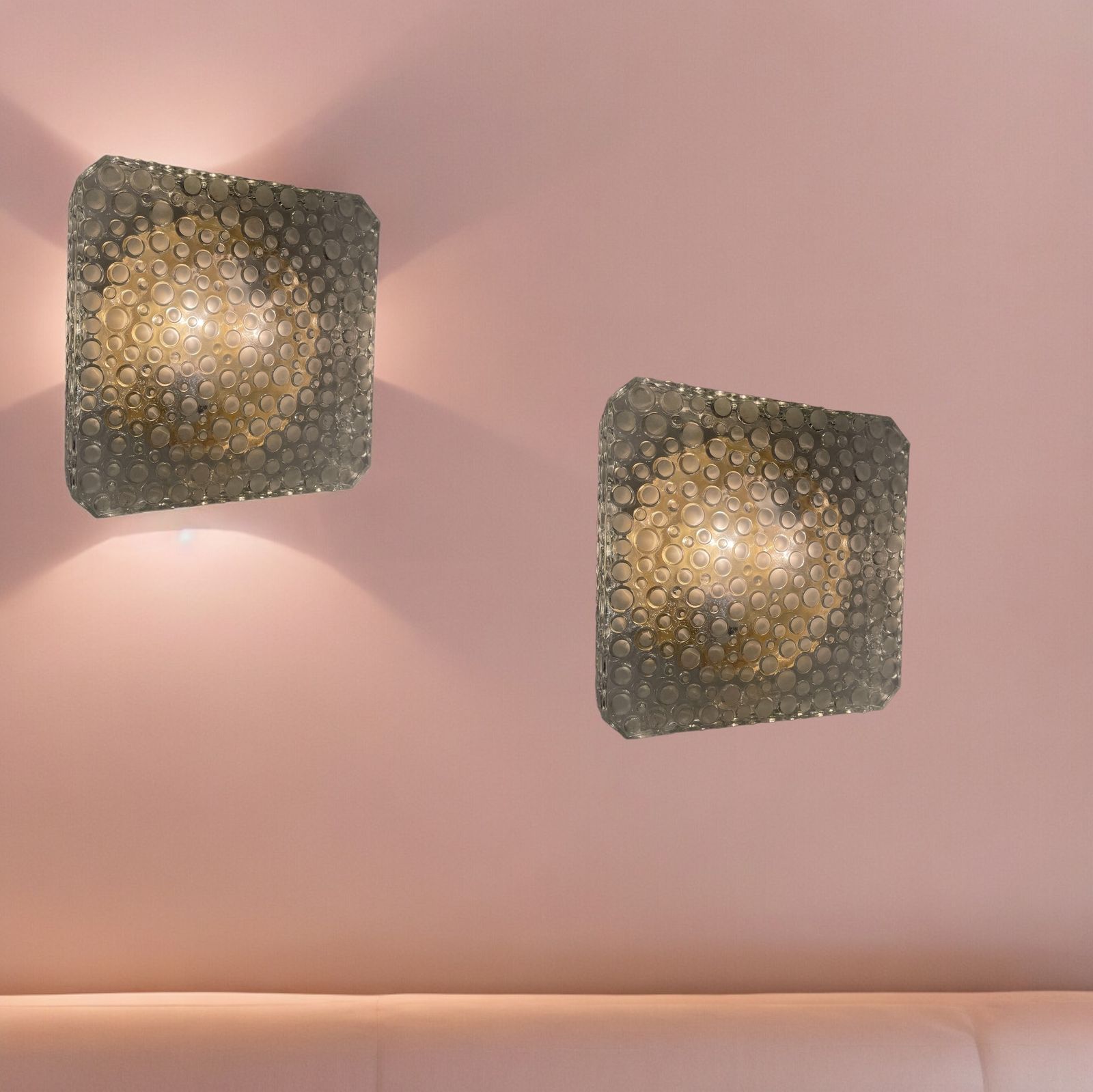 photo vintage Mid Century Bubble Hustadt Crystal Glass Sconces Set Of 2