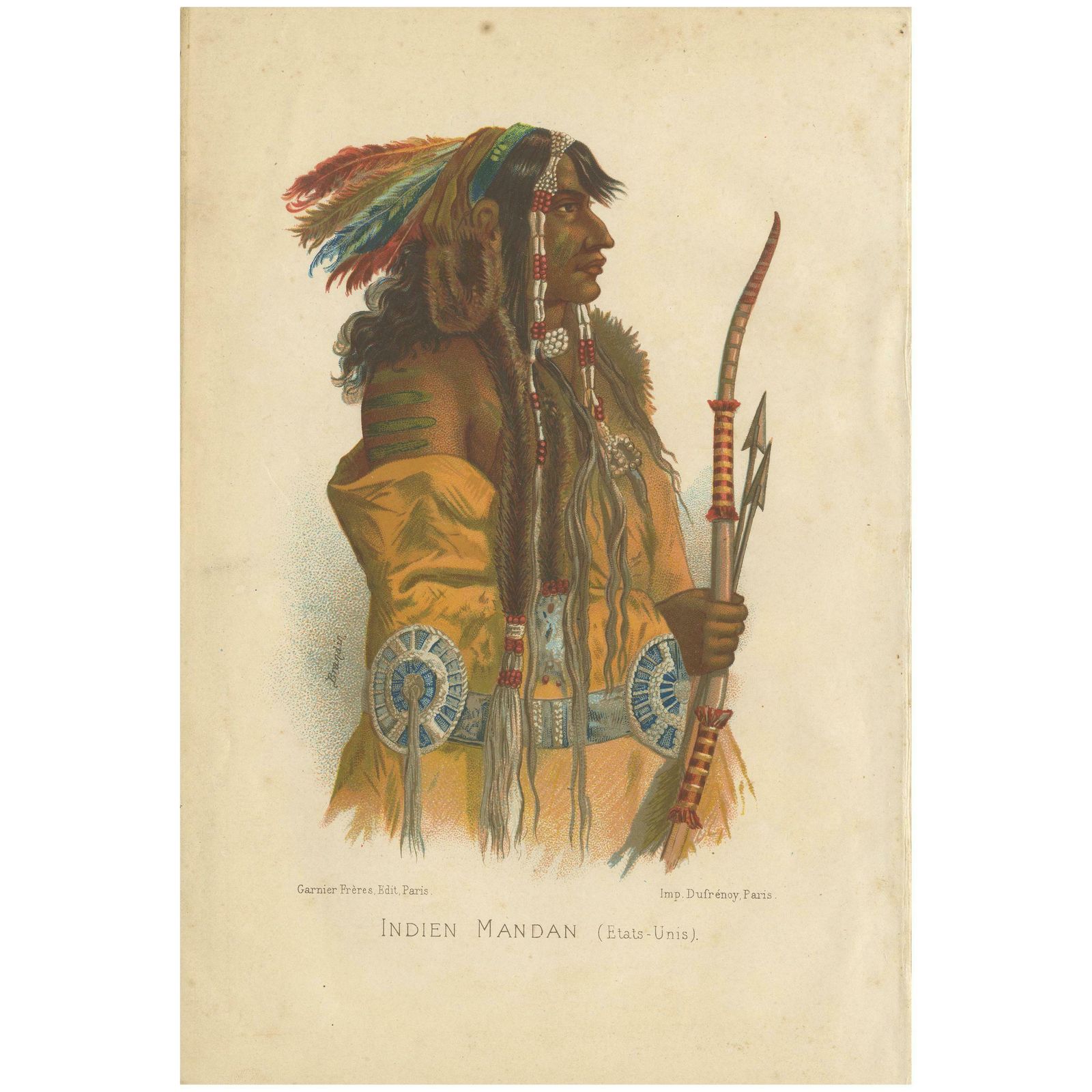 Antique Print Of A Mandan Indian By Grégoire, '1883'