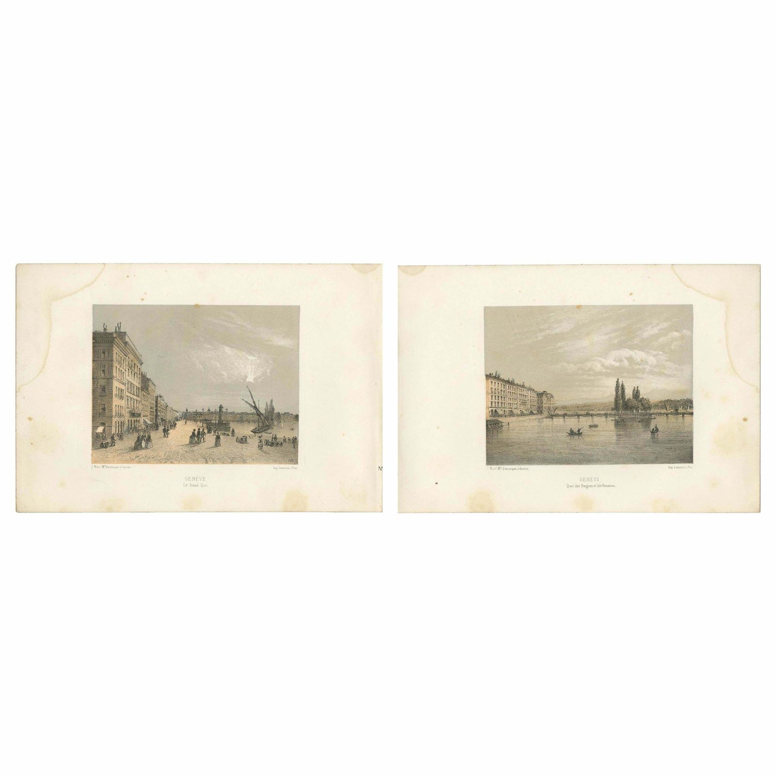 Set Of 2 Antique Prints Of Switzerland   Geneva   By Morel (C.1850)