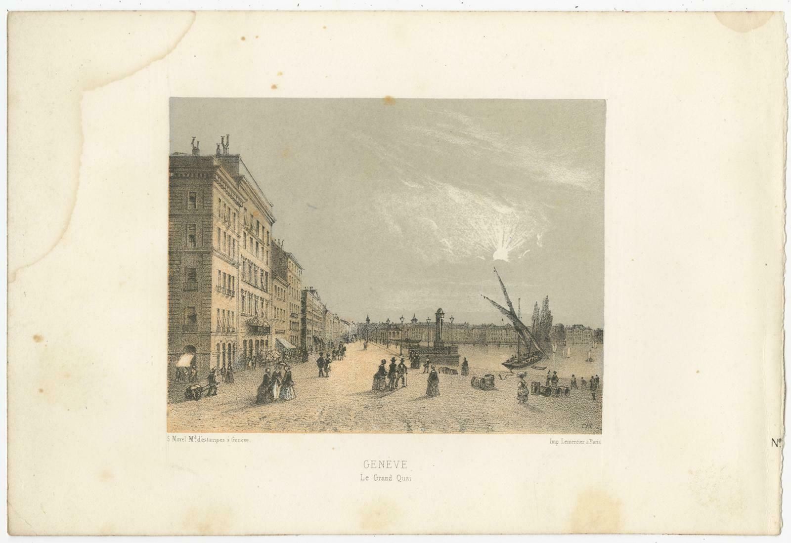 Set Of 2 Antique Prints Of Switzerland   Geneva   By Morel (C.1850) photo furniture