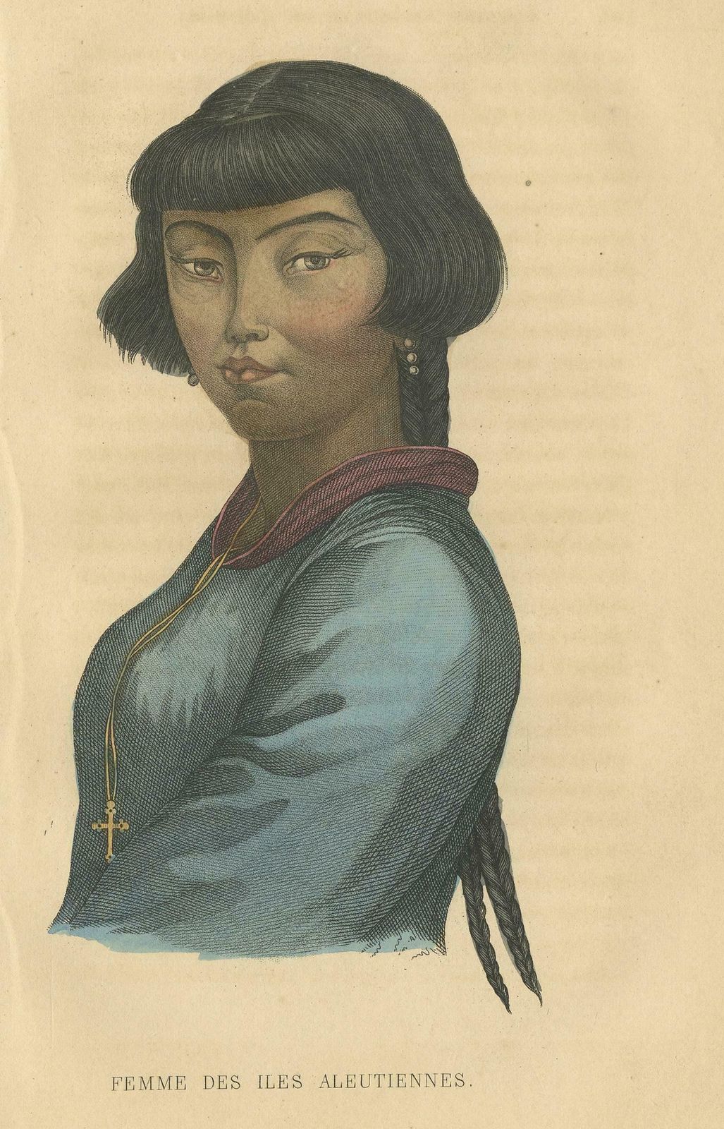 Antique Print Of A Female Of The Aleutian Islands By Prichard, 1843 photo for sale