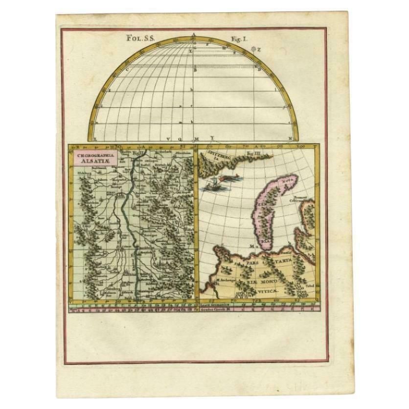 Antique Map Of The Alsace Region And Nova Zembla By Scherer, C.1700