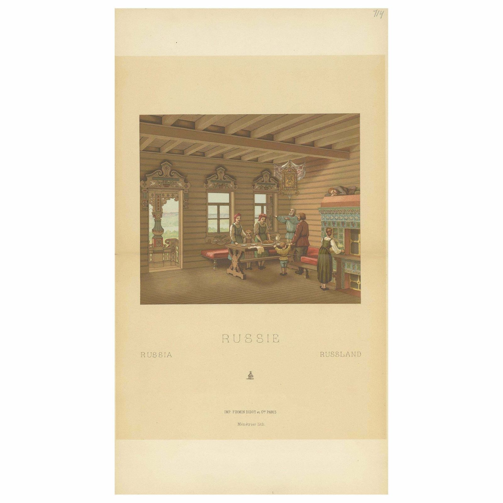 Pl. 114 Antique Print Of Russian Dining Room Racinet, 'Circa 1880'