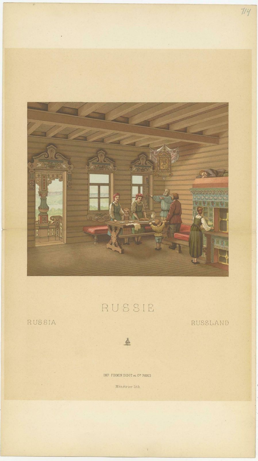 Pl. 114 Antique Print Of Russian Dining Room Racinet, 'Circa 1880' photo for sale