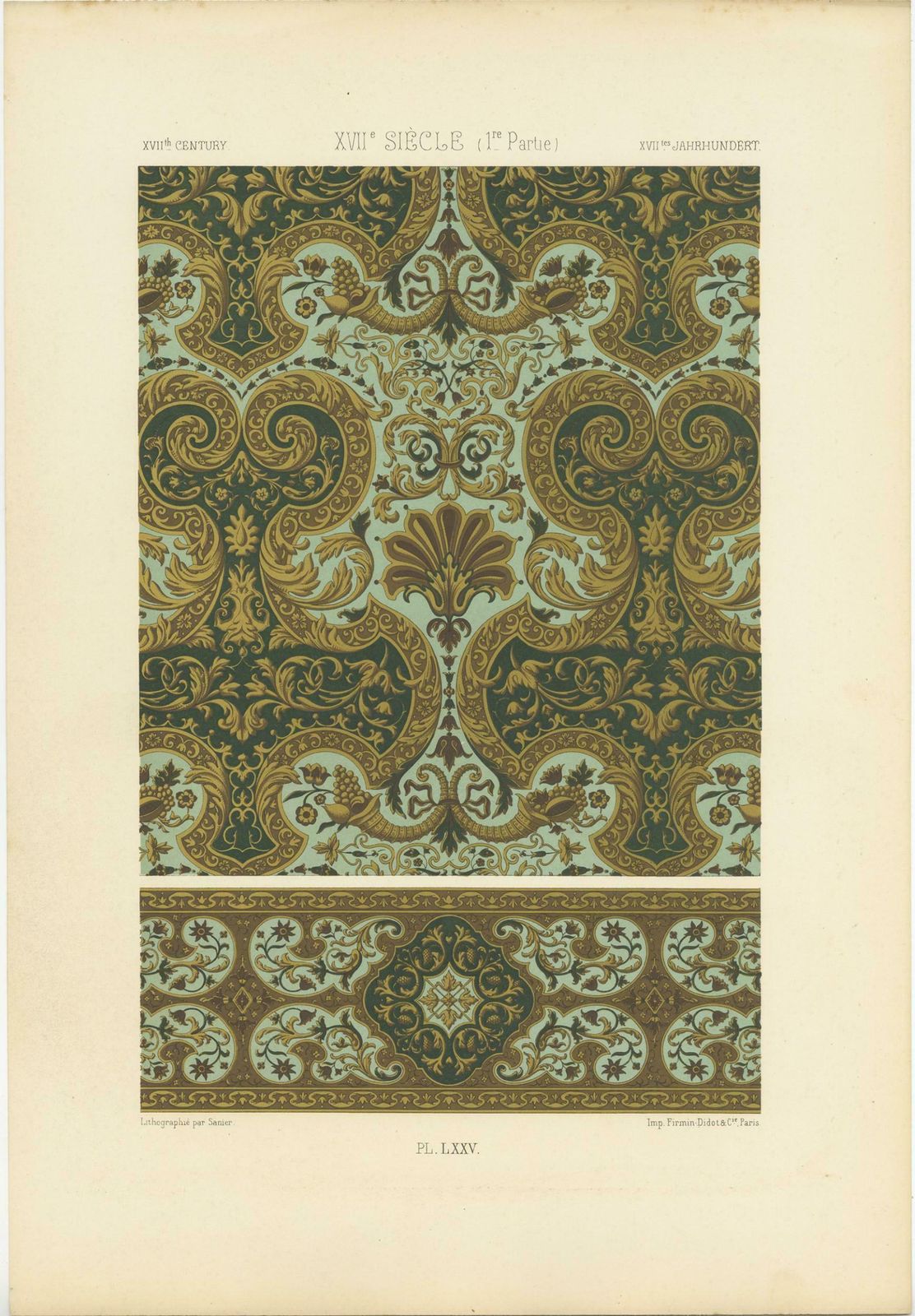 Pl. 75 Antique Print Of Xviith Century Ornaments By Racinet, Circa 1890 photo furniture