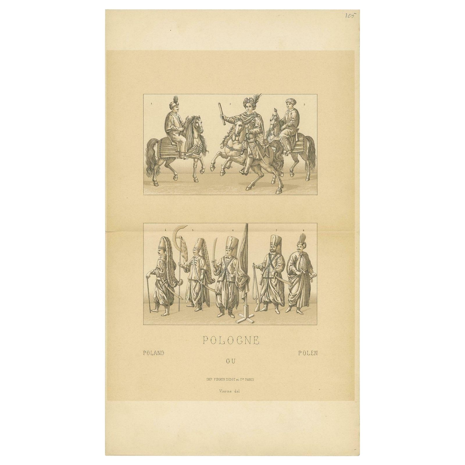 Antique Print Of Polish Battle Costumes Racinet, 'Circa 1880'